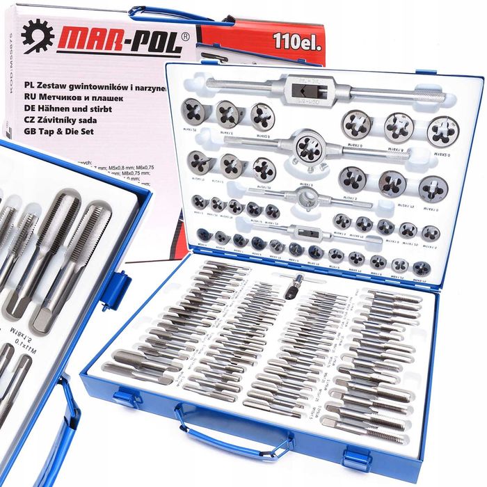 Набір мітчиків та плашок Mar-Pol M55875 110 деталей у валізі