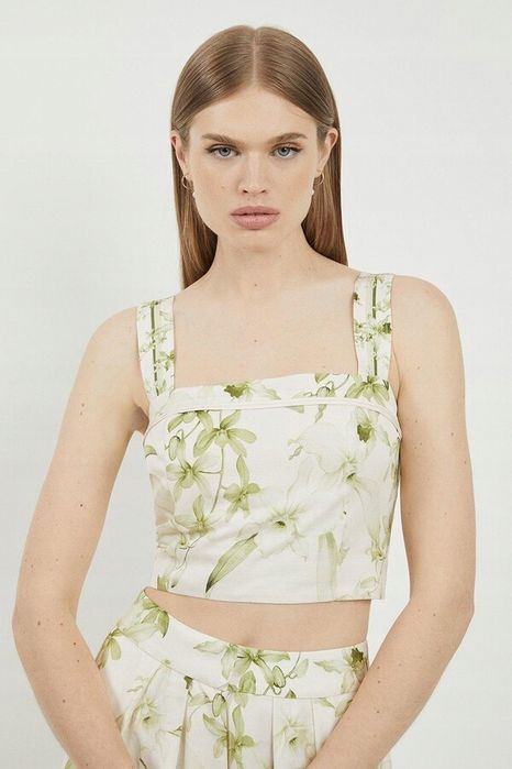 KAREN MILLEN 36 S LYDIA WZORZYSTY TOP FLORAL LNIANY BOTANIC D2786