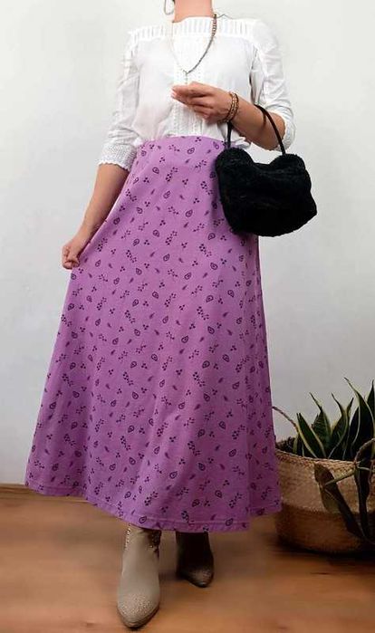 Różowa maxi długa spódnica damska wzorzysta boho M for woman