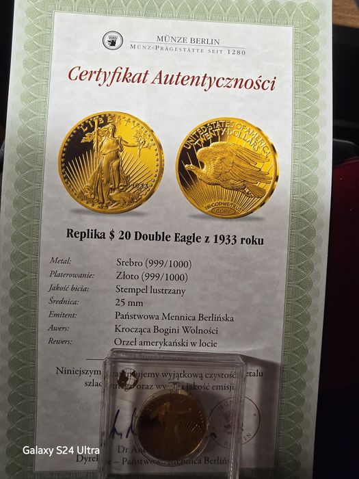 Moneta replika 20 dolarów z 1933r
