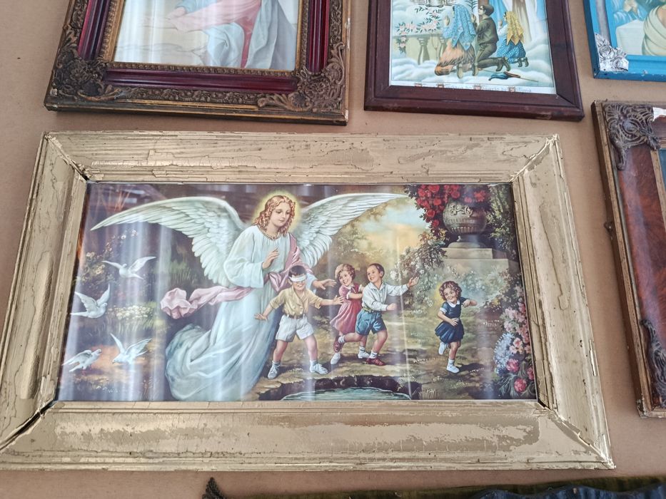 Lote de 7 quadros Religiosos antigos vintage - última ceia, Anjo da Guarda ,Fátima