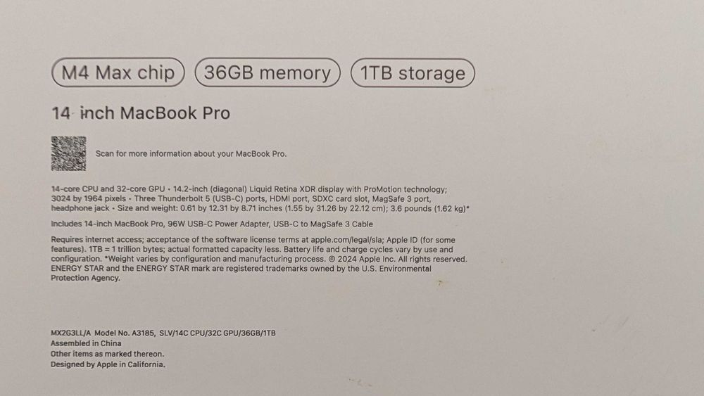 MacBook Pro 14" M4 Max | 36GB RAM | 1TB SSD | AppleCare+ 2027