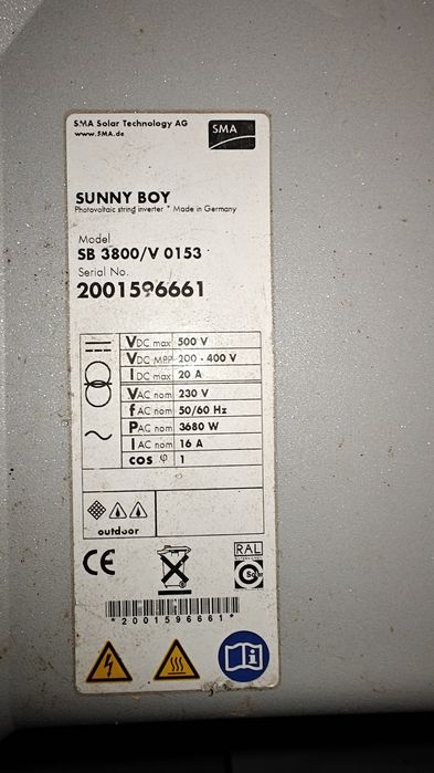 Inversor Solar SMA Sunny Boy SB 3800 – 3,68 kW