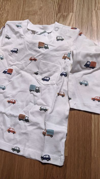 Dwupak koszulek z długim rękawem H&M 68 chłopięce autka auta