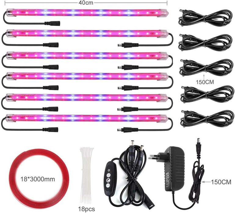 Kit 6 Barras LED Cultivo 20W com Temporizador - Hidroponia