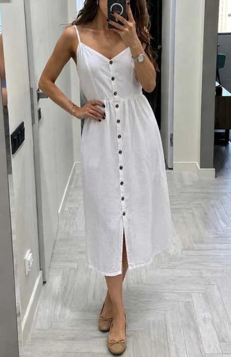 H&M sliczna biala lniana sukienka na lato