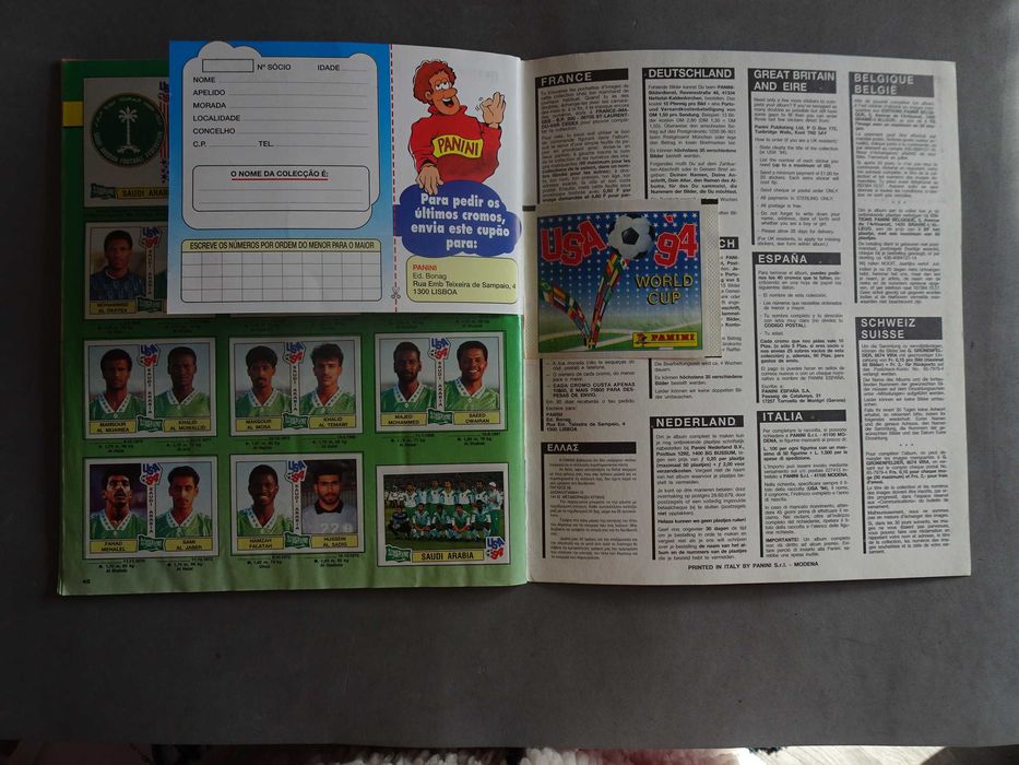Caderneta cromos de futebol USA 94 World Cup Panini (falta 1 cromo)