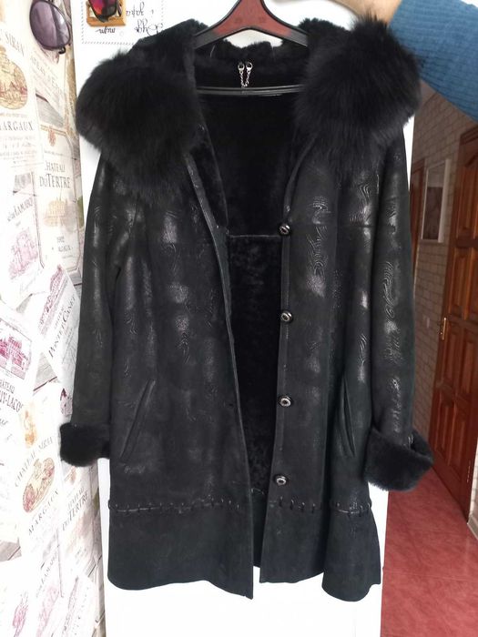 Дублянка дубленка натуральна,з лазерним напиленням, шоколад, р.L, нова