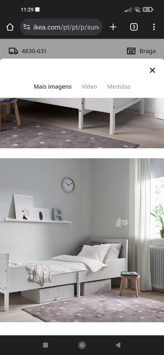 Cama extensível + estrado + colchão criança -IKEA