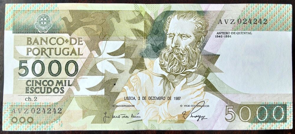 Lote 2 Notas 5000$ Dezembro 1987 / Outubro 1991 Antero Quental  Belas