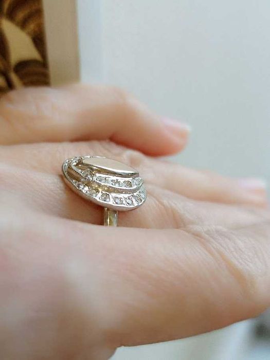 Серьги + кольцо, серебро 925 + золото 375, с золотыми пластинами