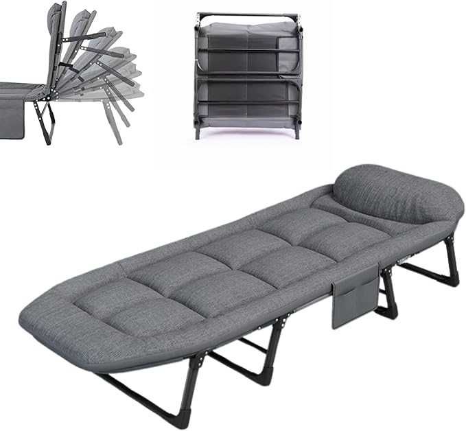 Łóżko polowe leżanka łóżko kempingowe szare z poduszką
