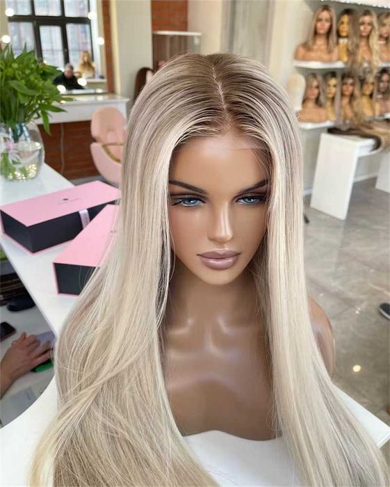 NOWA Termoodporna Peruka Długie Proste Włosy 66 cm Lace Front