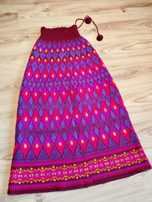 Wielobarwna Wełniana Dzianinowa Spódnica Maxi Norse Knit Ręcznie Tkana Rękodzieło Vintage 70/80's
