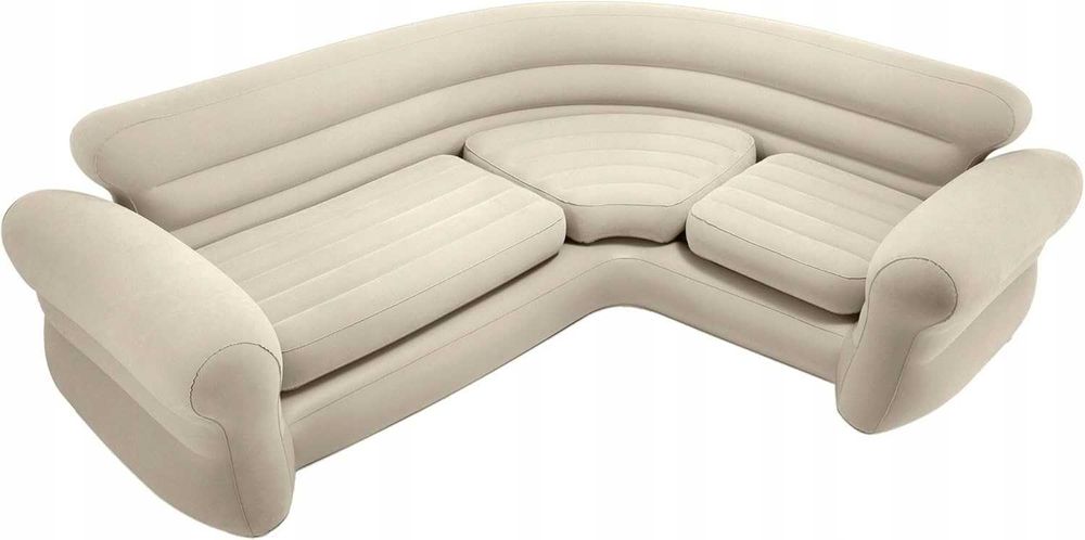 Dmuchana Sofa Narożna Intex  Rogówka Beżowa 257x203 cm | Welur