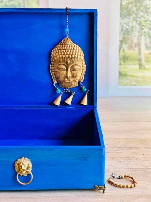 Kufer boho na biżuterię, mandala, złote dodatki, prezent, granat