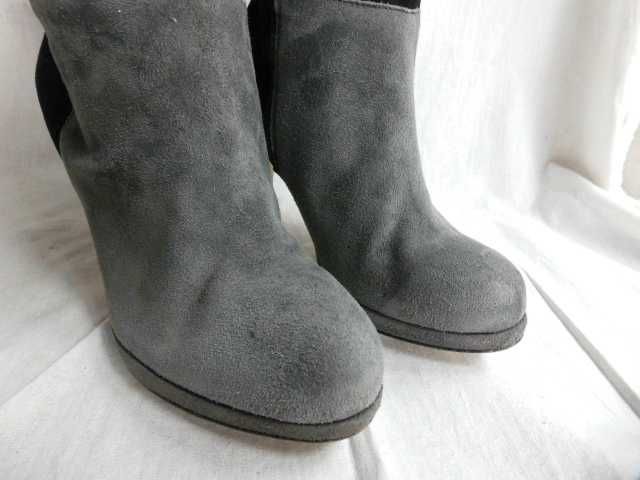 Venezia zamszowe skórzane kozaki szaro-czarne platforma 36