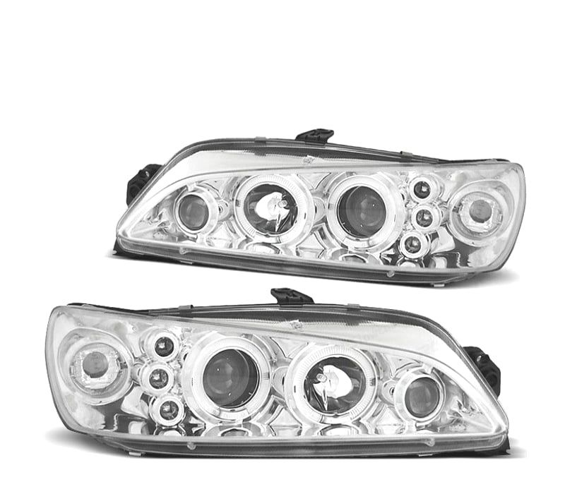 FARÓIS ANGEL EYES PEUGEOT 306 97-01 FUNDO CROMADO