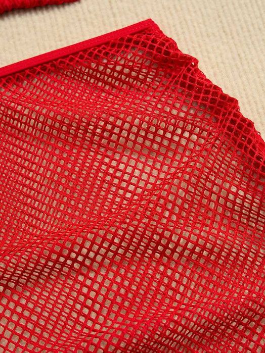 Женский красный раздельный купальник сетка размер М (лиф, плавки юбка)