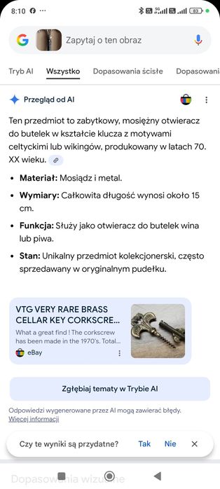 zabytkowy, mosiężny otwieracz do butelek, korkociąg