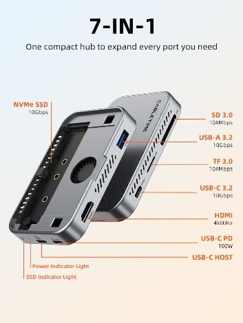Hub USB-C magnético 7 em 1 com compartimento para SSD