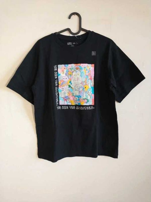 Czarny t-shirt z Labubu uniqlo