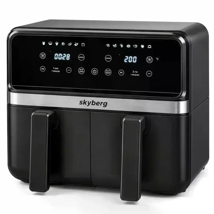Аерофритюрниця Skyberg 10 л 4800 Вт / Двокамерний аерогриль Skyberg з 2 кошиками 5+5 л і сенсорним керуванням