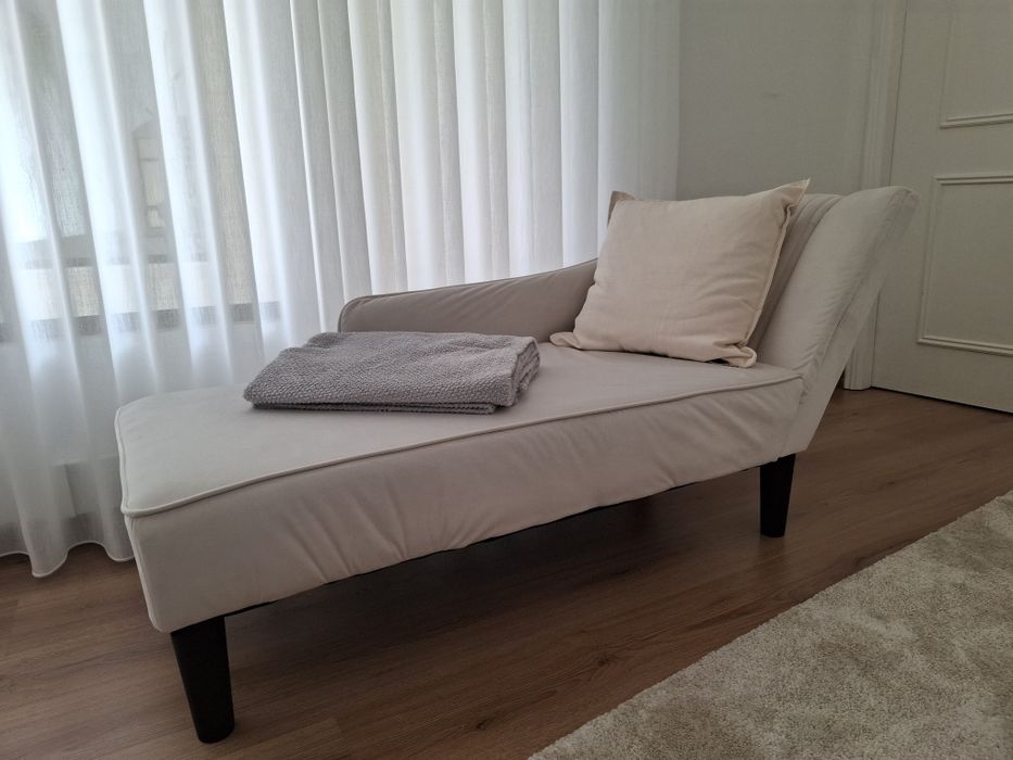 Chaise-longue, veludo, creme