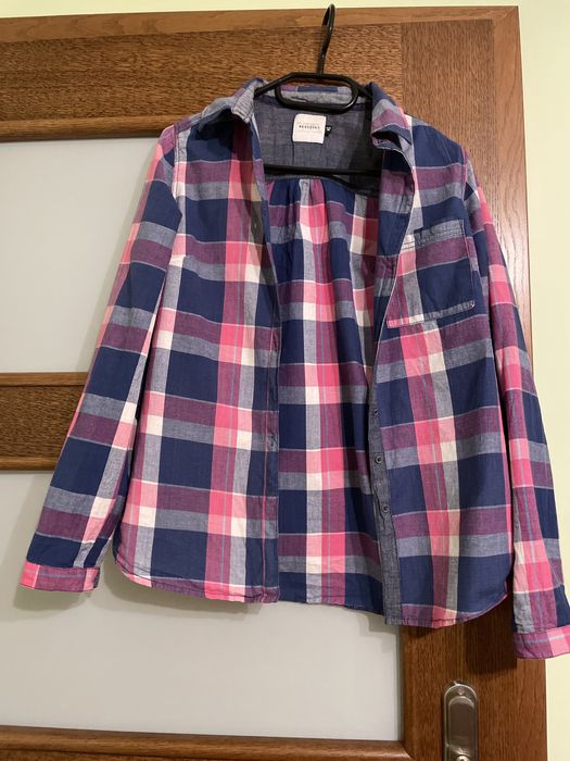 Koszula w fioletowo różową kratę