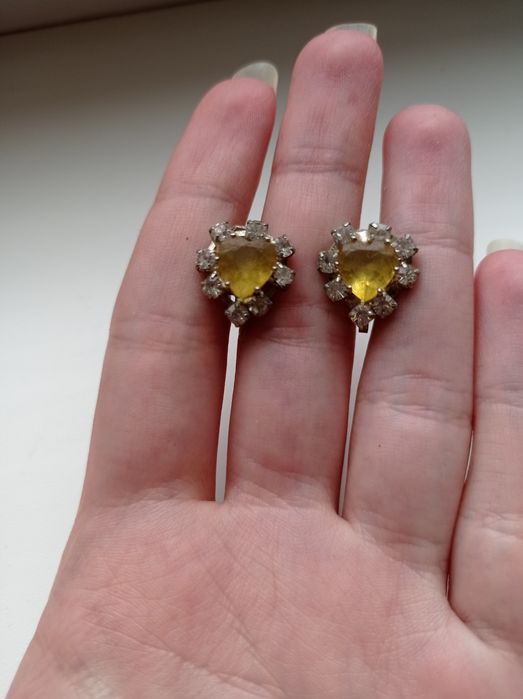 Винтажные ретро клипсы сердечки камни бижутерия винтаж