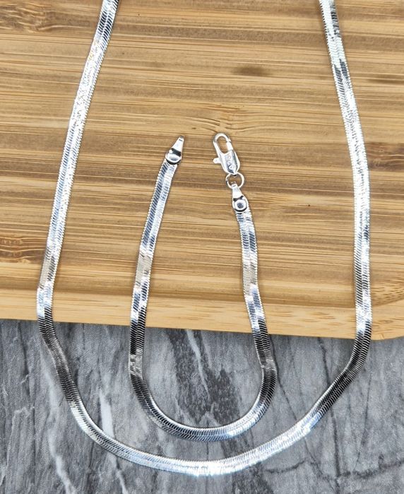 Zestaw Biżuterii Łańcuszek i Bransoletka Żmijka  Platerowane 925