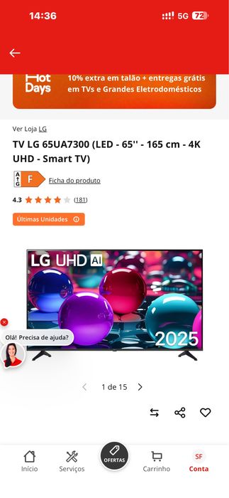 Smart TV LG 65UA7300 (LED - 65i - 165 cm - 4K como nova