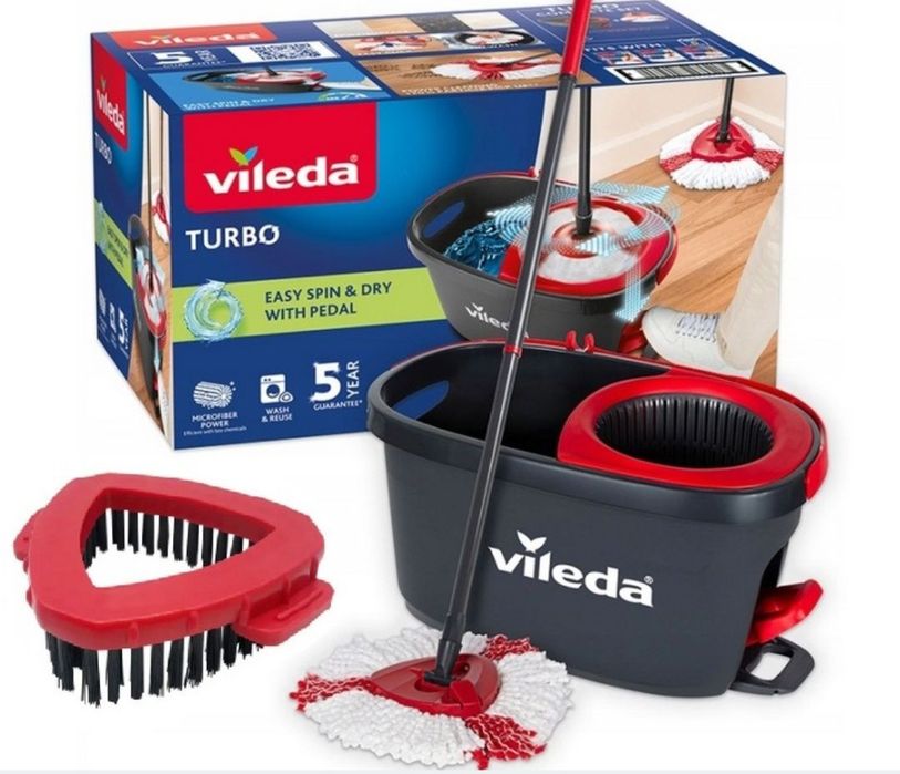 NOWY Mop obrotowy Vileda Turbo Spin&Dry microfibre zestaw + szczotka WYSYŁKA