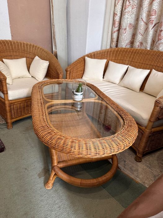 Zestaw mebli ogrodowych - naturalny rattan