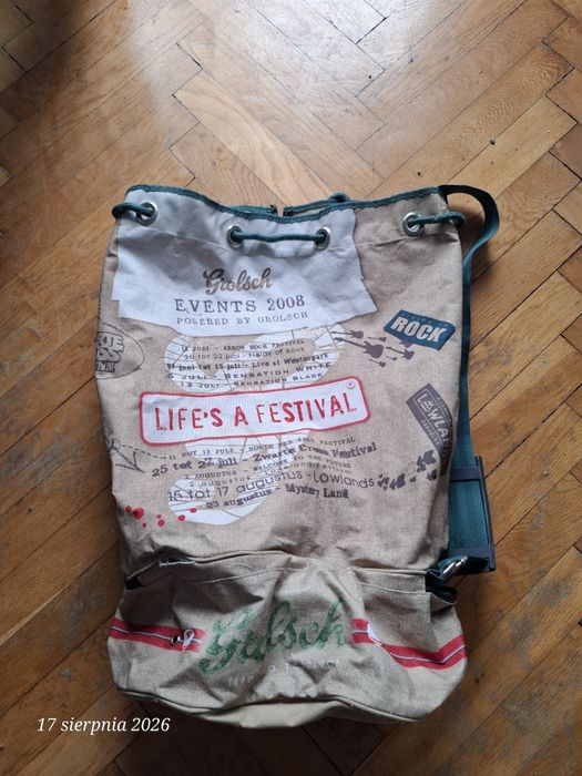 Beżowy plecak-worek Grolsch „Life's a Festival”