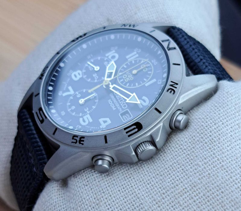 Relógio Seiko Chronografo SND379R – Look Militar azul