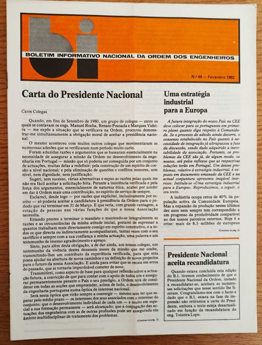Boletim Informativo Nacional Ordem dos Engenheiros - de janeiro a junho de 1982