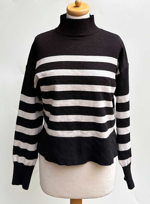 Sweter Czarny Paski Paseczki Only S 36 Golf Kremowy