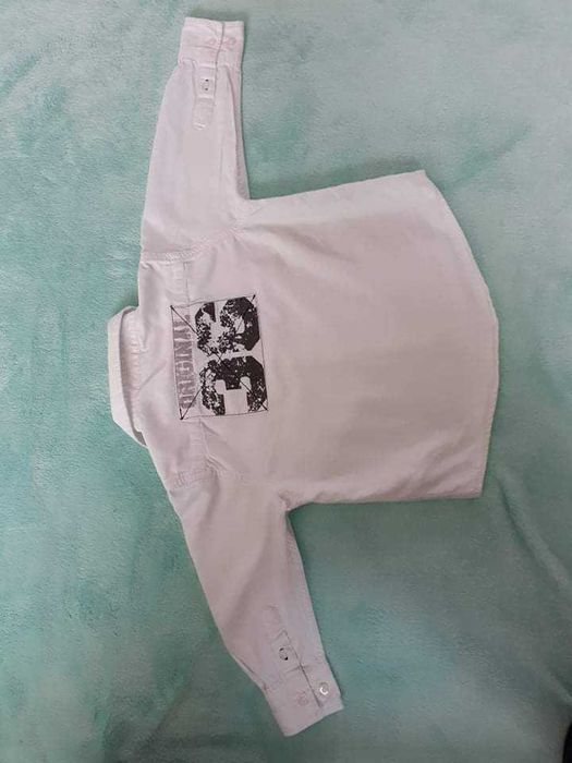 Elegancki zestaw dla chłopca, spodnie H&M, biała koszula, bluzka; r.92