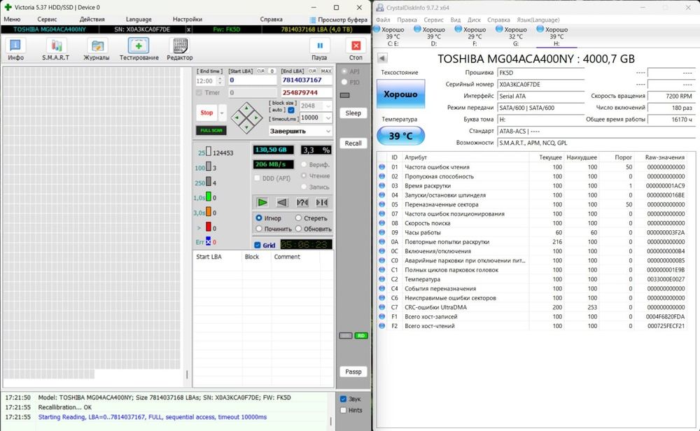 HDD 4TB Toshiba MG04 7200RPM SATA III серверний | SMART OK