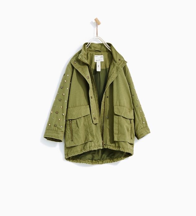 Zara kurtka parka khaki ćwieki nity oversize 128 j. nowa