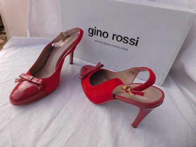 Gino Rossi koralowe skórzane zamszowe sandałki lakierki szpilki 36