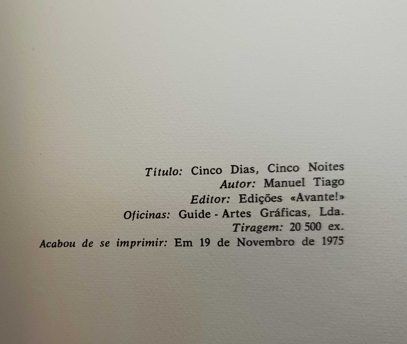 Cinco dias, cinco noites - Manuel Tiago (1ª edição)