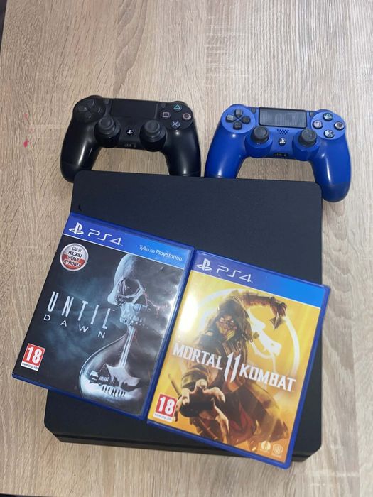 PS4 Slim 500GB 2x pad + gry — gotowa do grania, zadbana