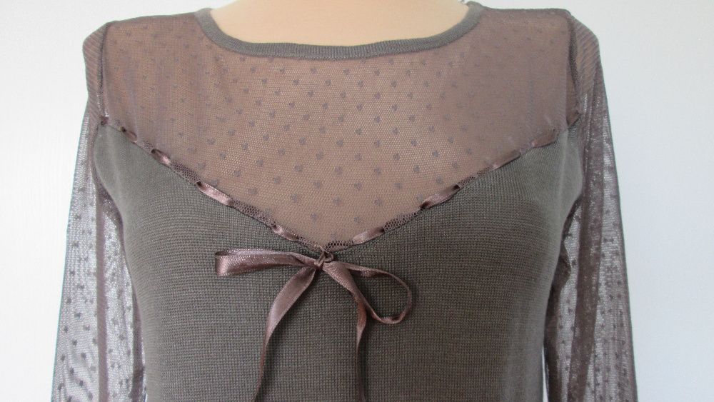 bluzka sweter brąz koronka r.36/38 śliczna!