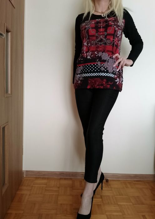 STYLOWY ZESTAW spodnie damskie czarne+ bluzka wzory S M L