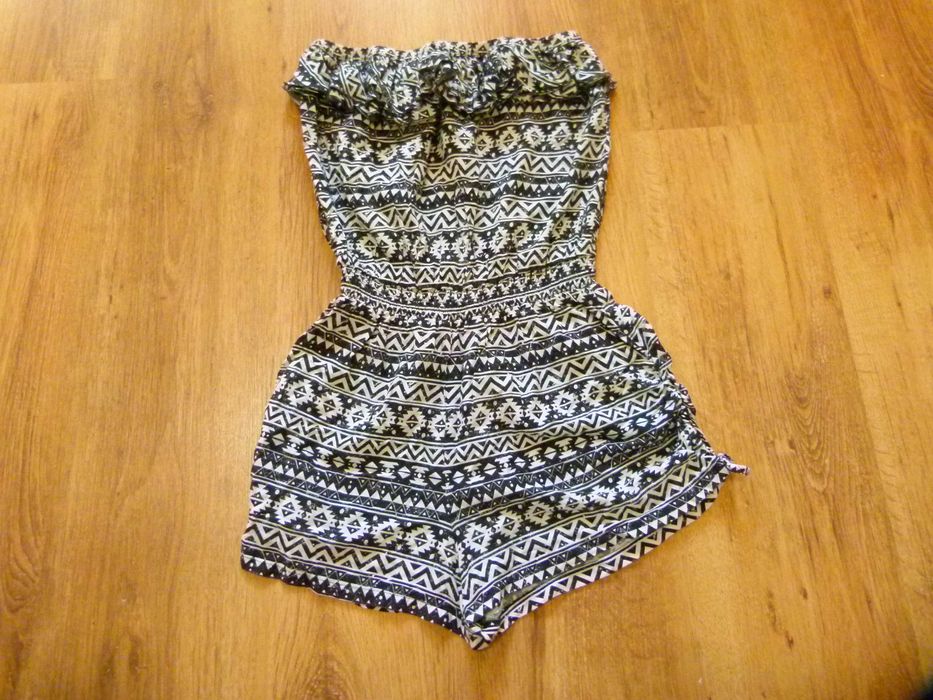 rozm 158 Matalan kombinezon lato biały czarny wzorki falbanka