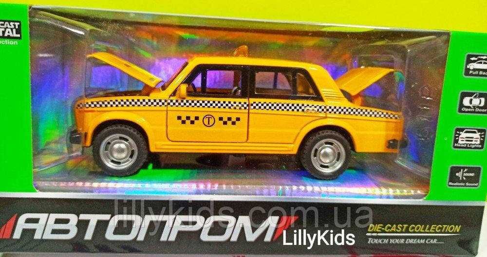 Машина металева Автопром 7643, Lada 2106, Таксі 1: 32-36, світло і звук, двері відкриваються