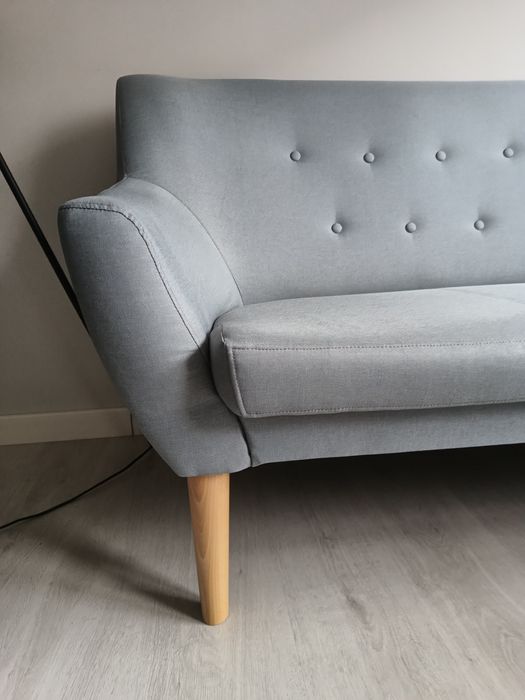 Sofa , fotel, pufa szaroniebieski zestaw