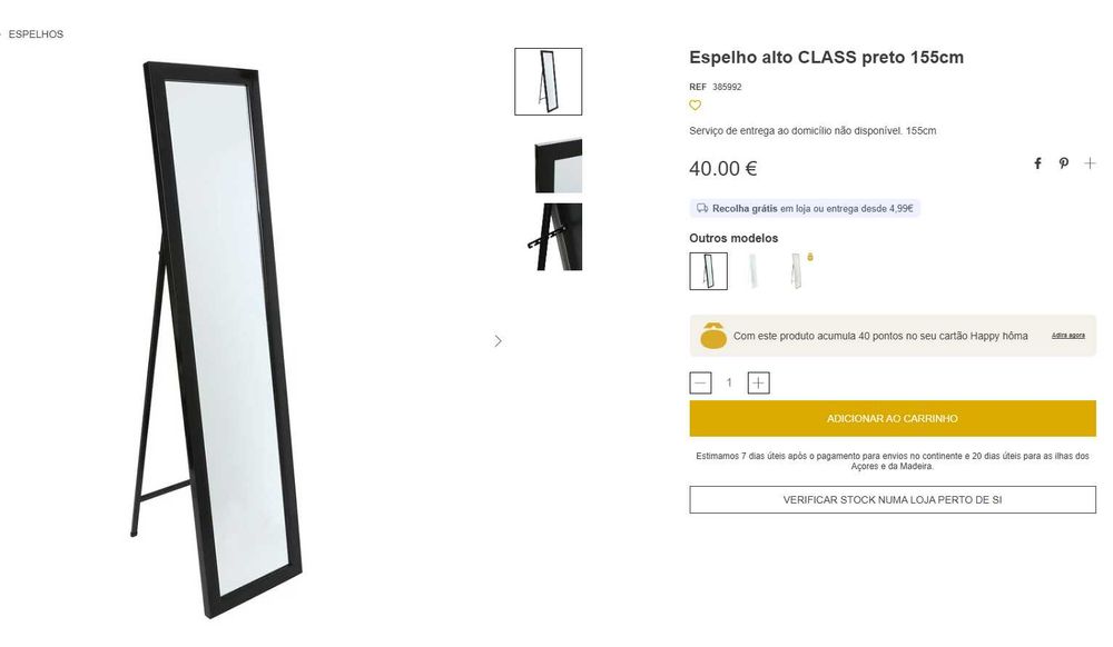 Espelho alto CLASS preto 155cm hôma